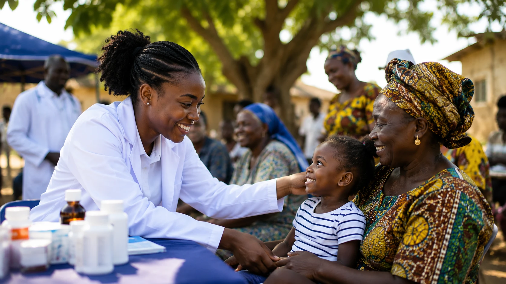 Families and neighbours at a community health gathering