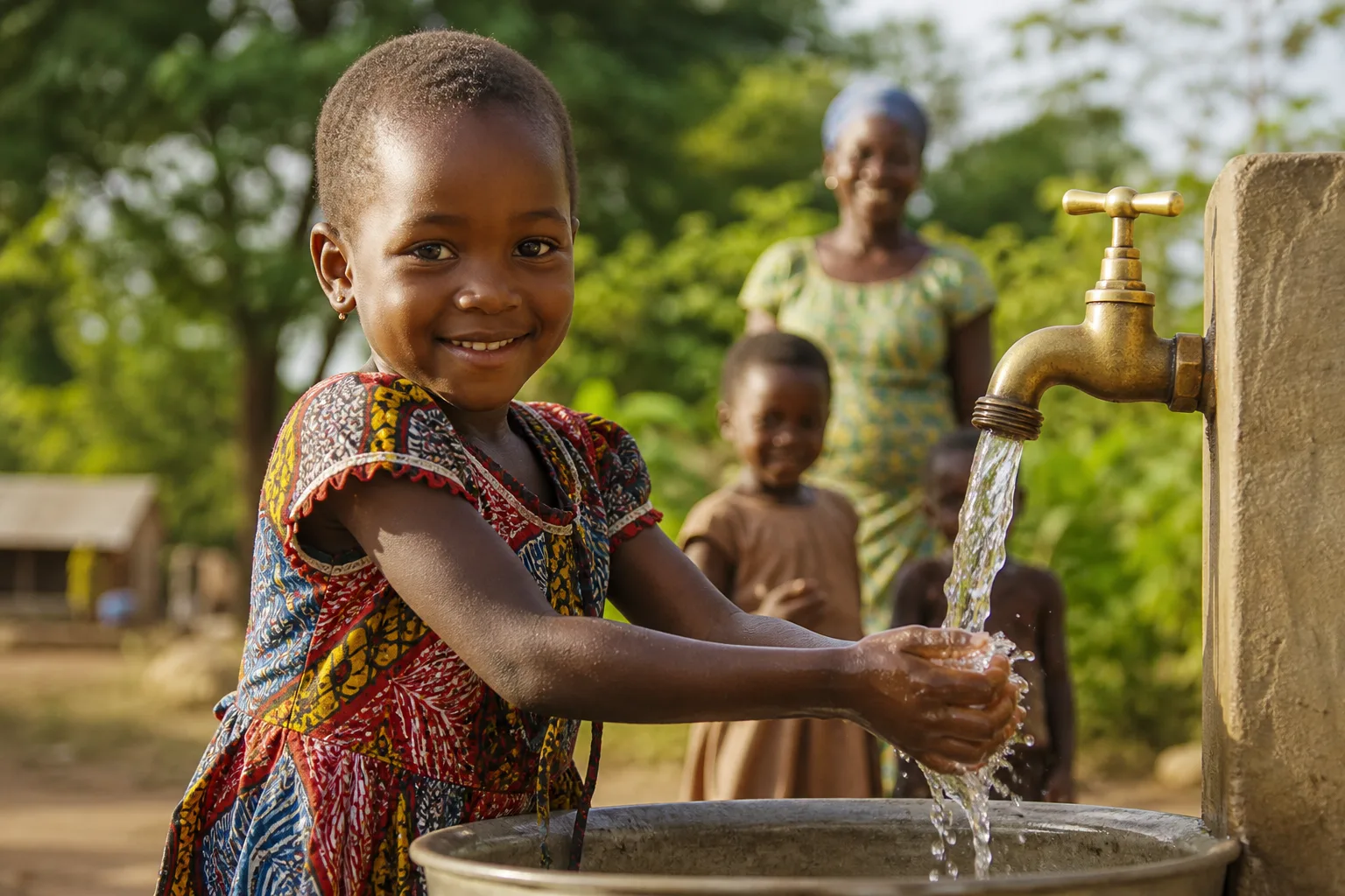 Clean water flowing from a community tap